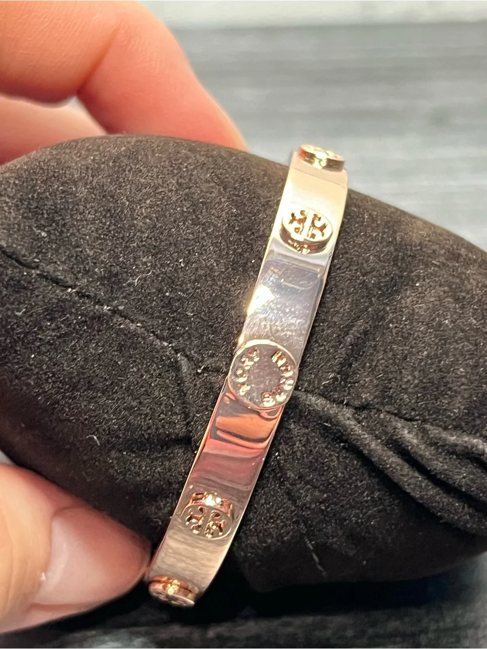 Tory Burch Rose Gold Logo Spur Bangle Bracelet